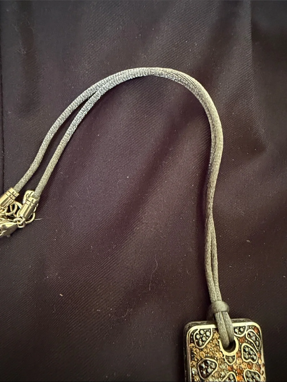 Brighton Gray Cord Necklace with Orange and Black Animal-Print Pendant